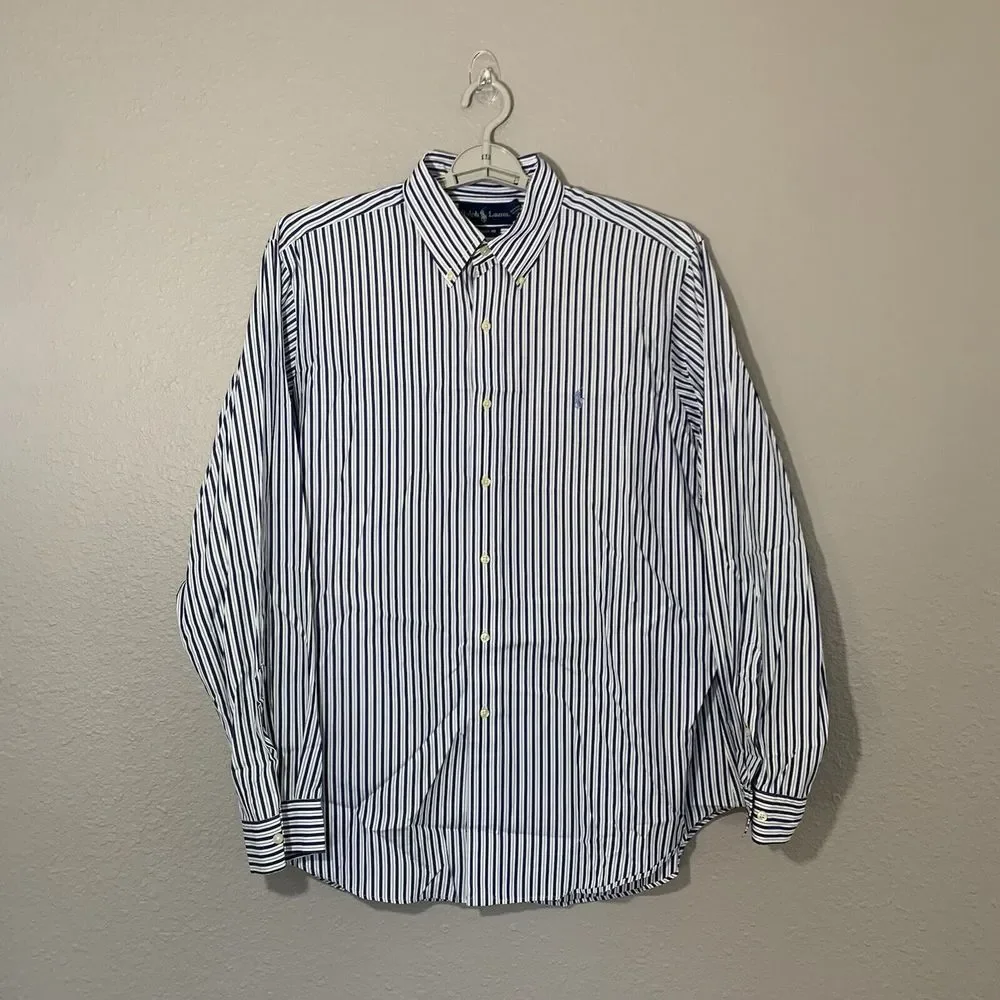 Ralph Lauren‎ Men's Classic Fit Blue White Striped Button Down Shirt Size 17/XL